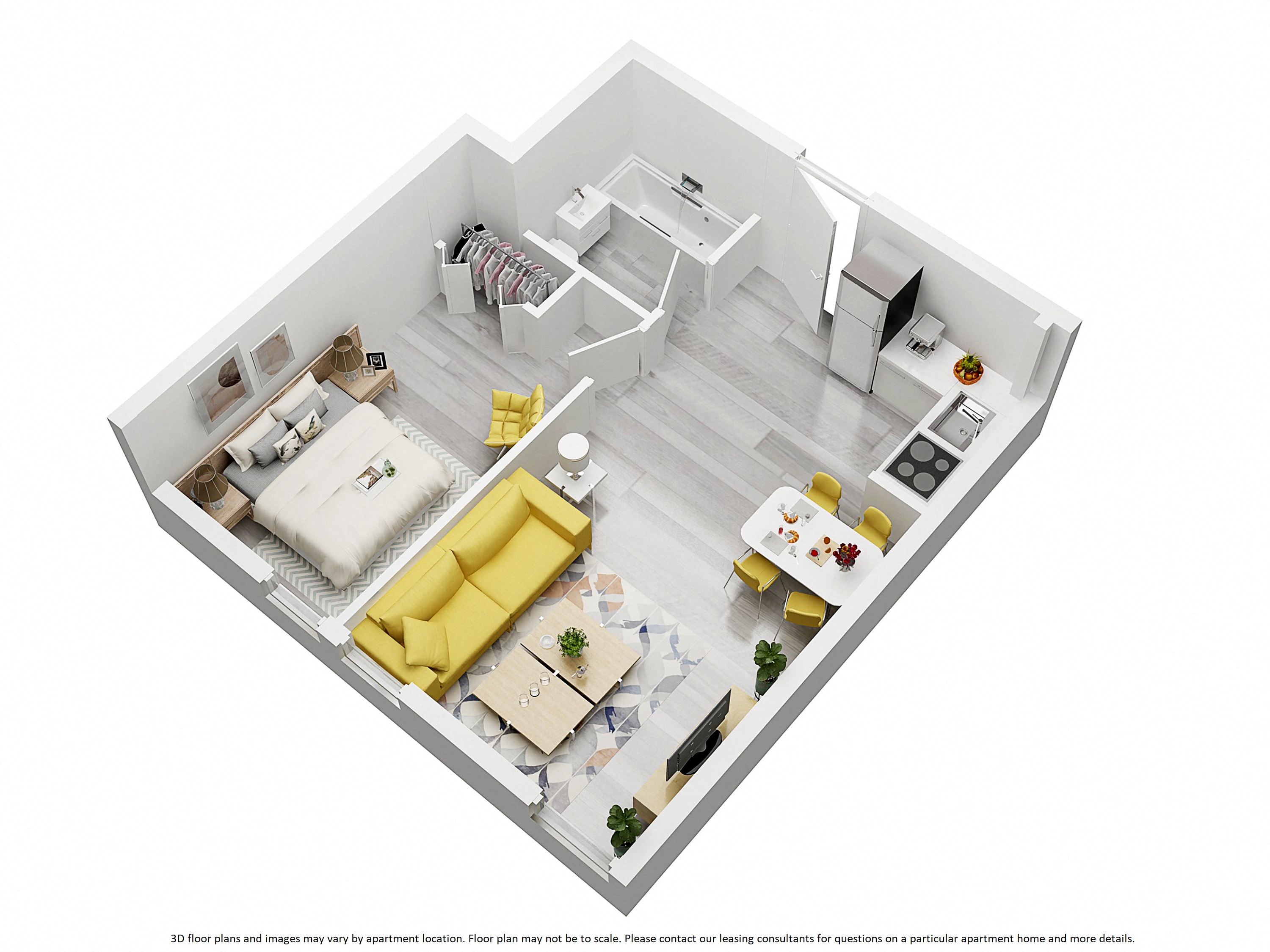 Floor plan for 1 bed, 1 bath, 600 sqft